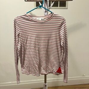 POPSUGAR Red Black and White Striped Long Sleeve Tee size Medium